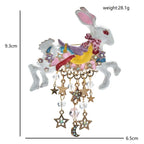 Fantasy White Rabbit with Star and Moon Charms Brooch — dimensions