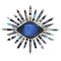 Faceted Eye with Radiating Rhinestone Rays Brooch — Blue