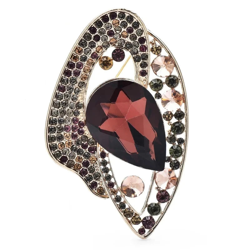 Geometric Teardrop with Faceted Center Brooch — Purple