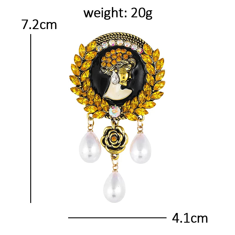 Vintage Lady Cameo with Pearl-Look Drops Brooch