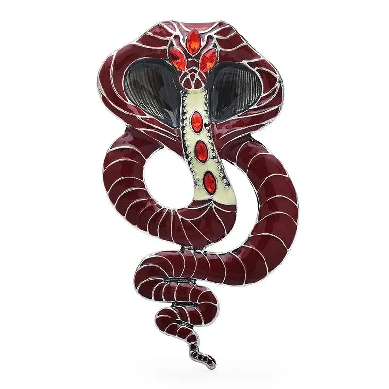 Large Enamel Cobra Brooch — Red