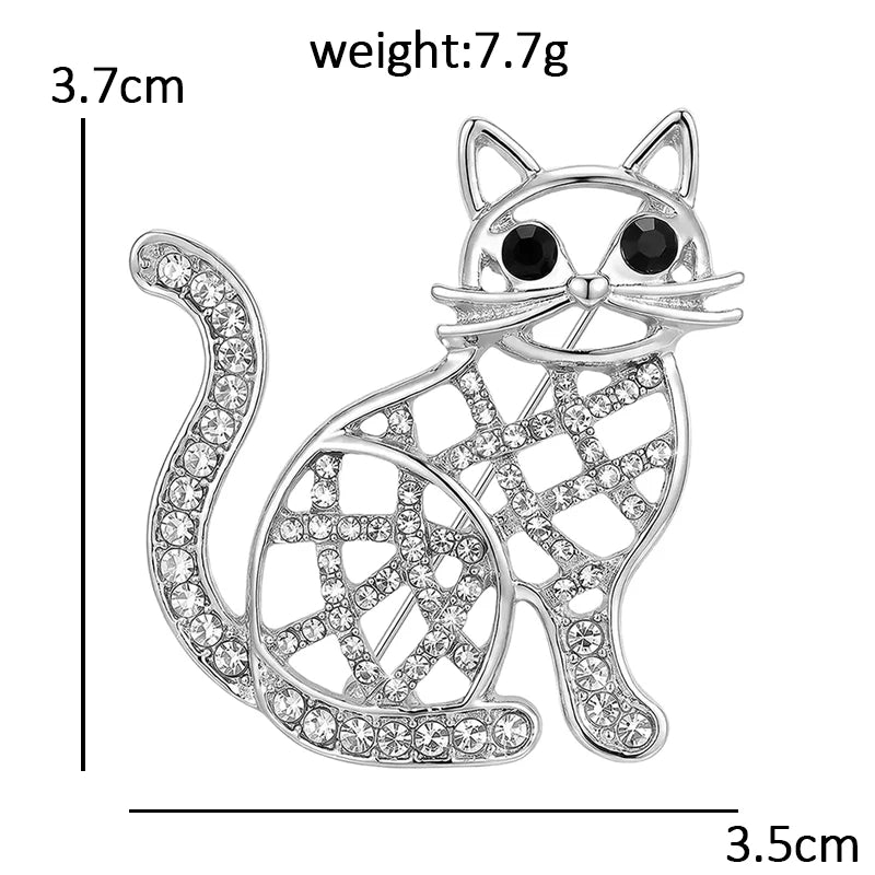 Broche chat ajouré à queue scintillante