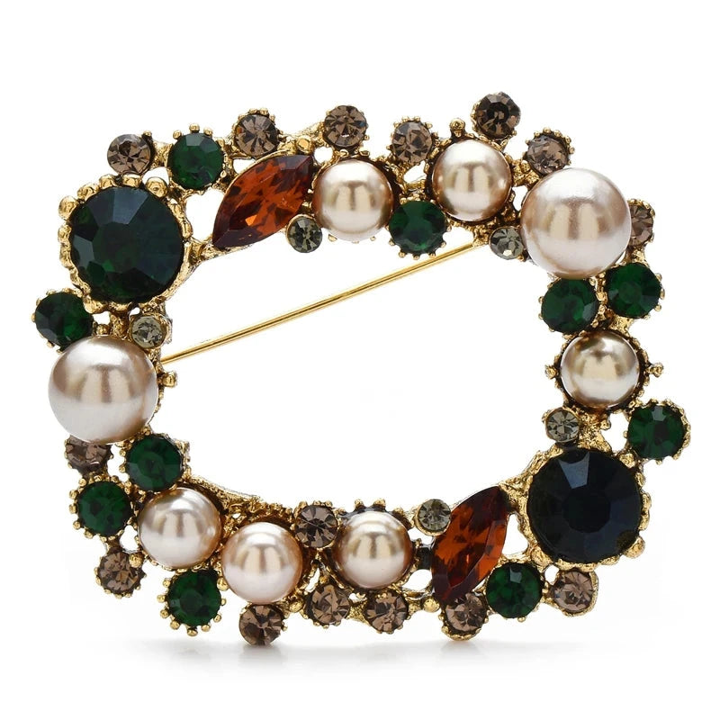 Rectangular Pearl-Look Wreath with Faceted Accents Brooch original variant product photo