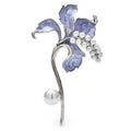 Enamel Ruffled Flower with Pearl-Look Beads Brooch — Purple