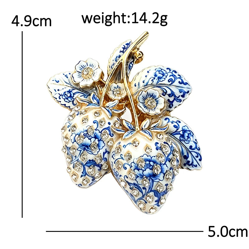 Strawberry Pair with Blossoms Brooch
