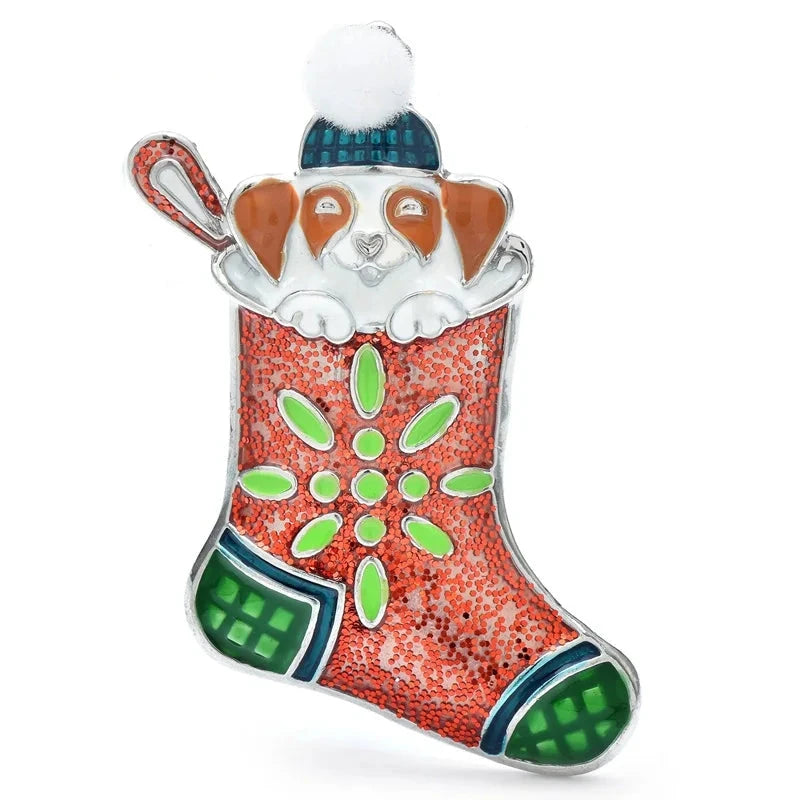 Mouse in Enamel Christmas Stocking Brooch product variant photo