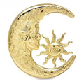 Sun and Crescent Moon Face Brooch — Gold