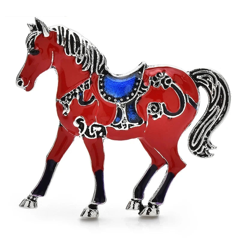 Patterned Enamel Horse with Decorative Saddle Brooch product variant photo