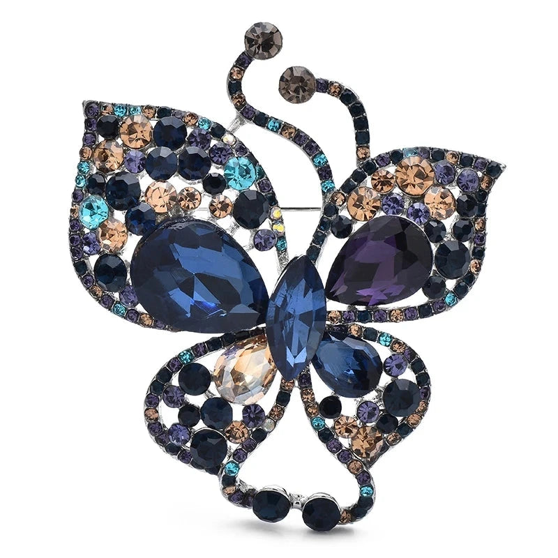 Rhinestone Swallowtail Butterfly Brooch — Blue