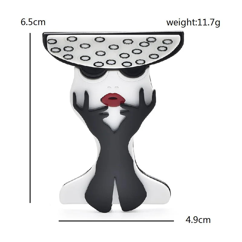 Acrylic Woman with Hat and Bow Brooch — dimensions