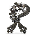 Vintage-Style Floral Rhinestone Bow Brooch — Gray