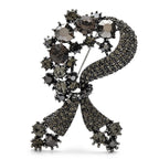 Vintage-Style Floral Rhinestone Bow Brooch — Gray