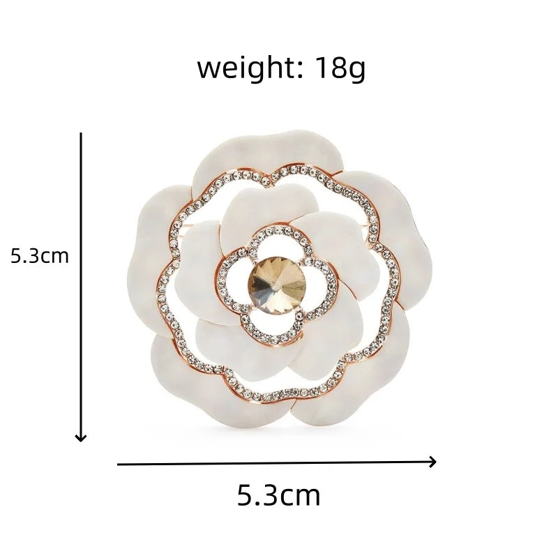 Layered White Flower with Faceted Center Brooch — dimensions