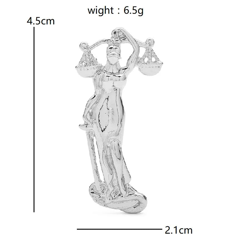 Libra Lady Justice with Scales Brooch — dimensions