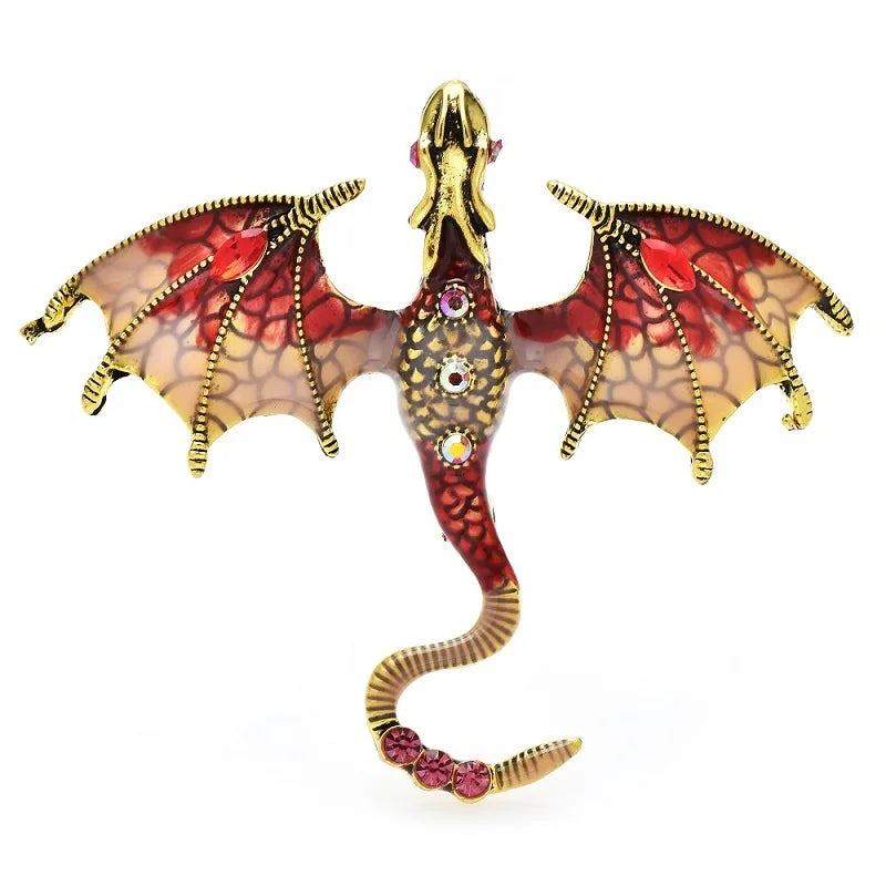 Jeweled Enamel Flying Dragon Brooch