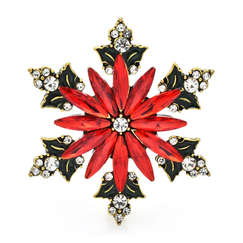 Red Rhinestone Snowflake Brooch