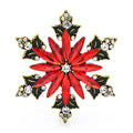 Red Rhinestone Snowflake Brooch