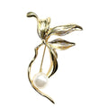 Sculptural Magnolia with Pearl-Look Accent Brooch original white background product photo