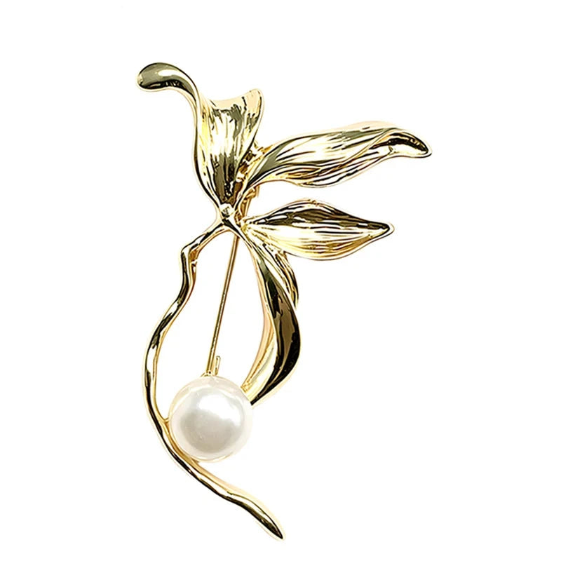 Sculptural Magnolia with Pearl-Look Accent Brooch original white background product photo