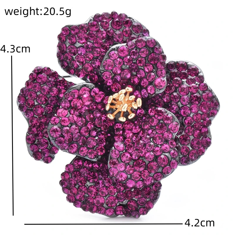 Layered Rhinestone Flower with Golden Center Brooch — dimensions