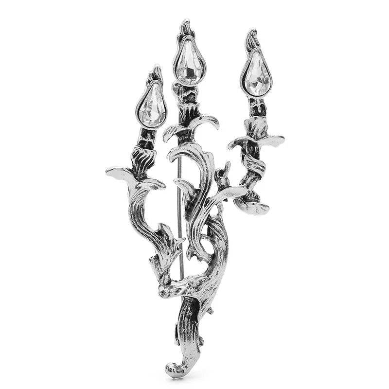 Vintage-Style Jeweled Candelabra Brooch — Silver