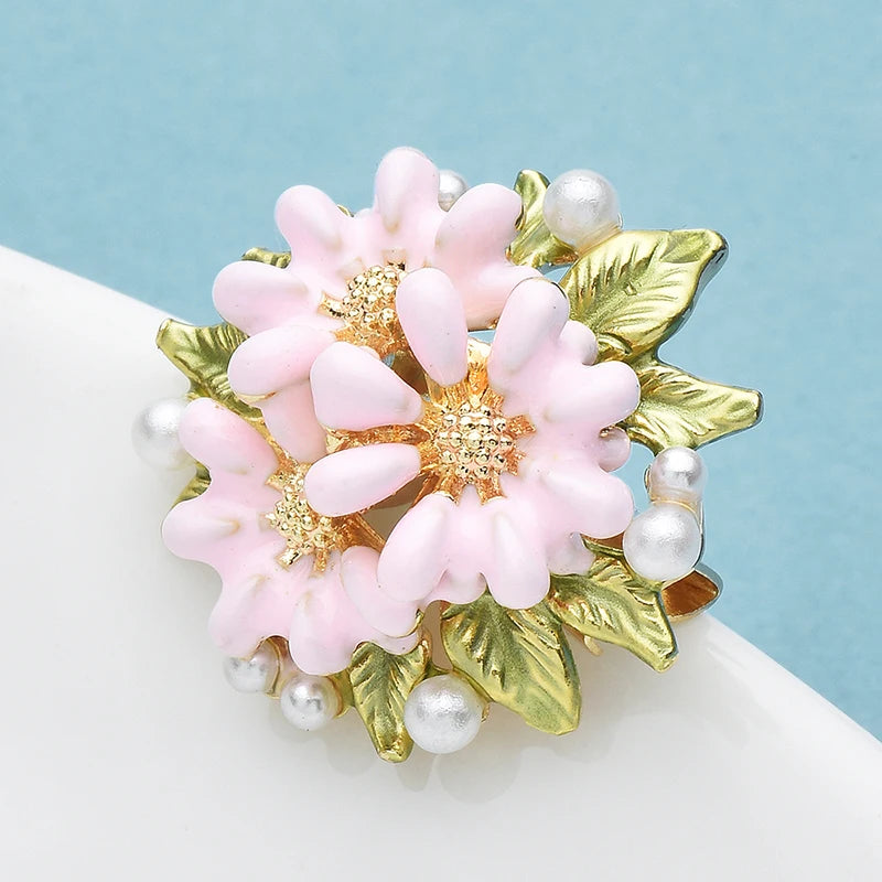 Pink Flower Cluster with Pearlescent Accents Brooch