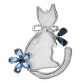 Flower Cat with Pearl-Look Body Brooch — Silver