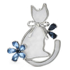 Flower Cat with Pearl-Look Body Brooch — Silver