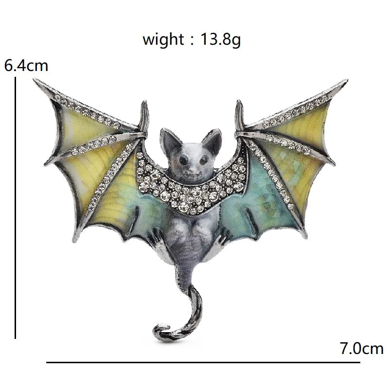 Patterned Enamel Bat with Rhinestones Brooch — dimensions