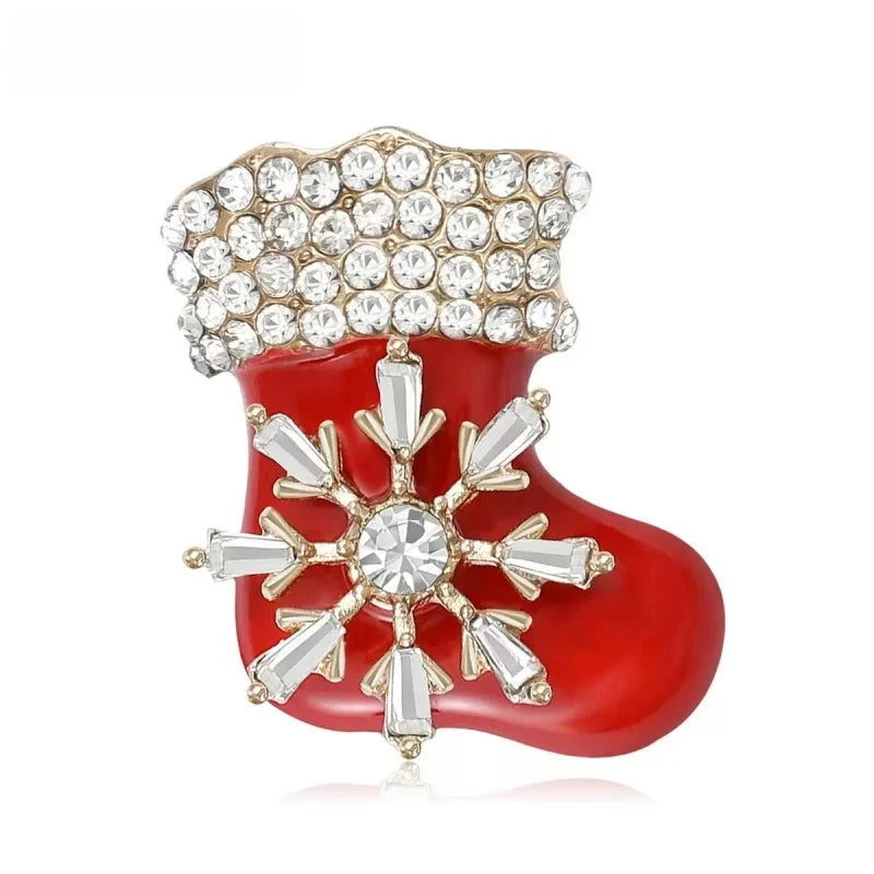 Enamel Christmas Stocking with Snowflake Brooch product variant photo