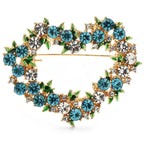 Jeweled Floral Heart Wreath Brooch — Blue
