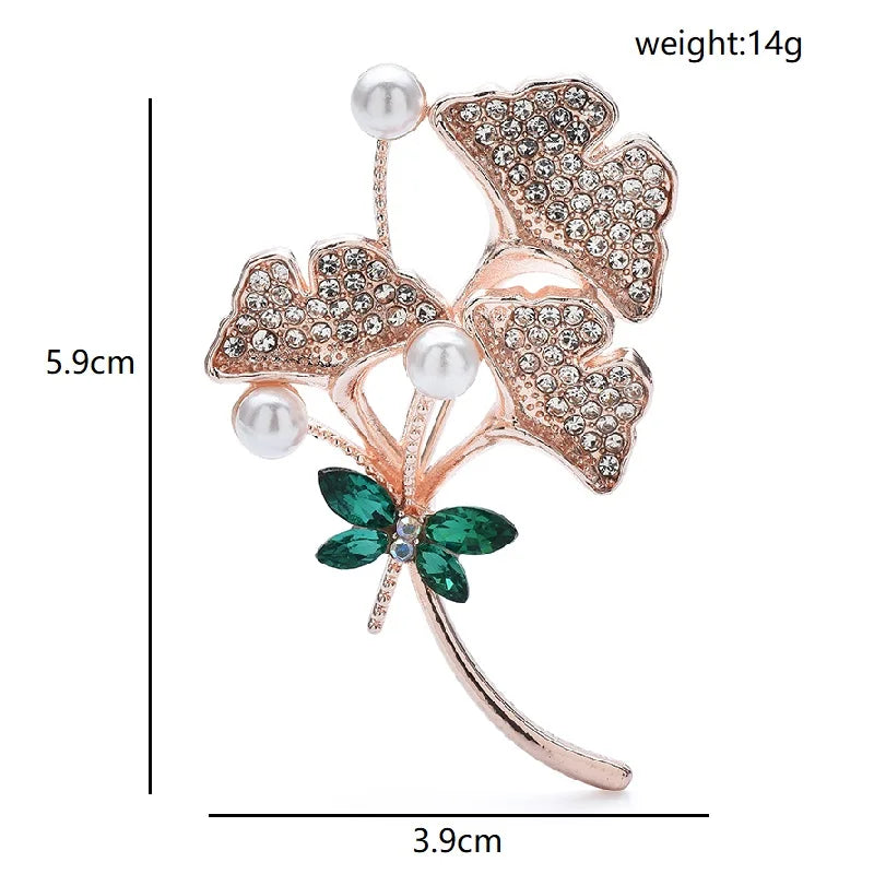 Ginkgo Branch with Jeweled Dragonfly Brooch — dimensions