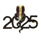 Rhinestone Cobra with 2025 Numerals Brooch — Gold