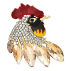 Rhinestone Rooster Head with Faceted Feathers Brooch — Champagne