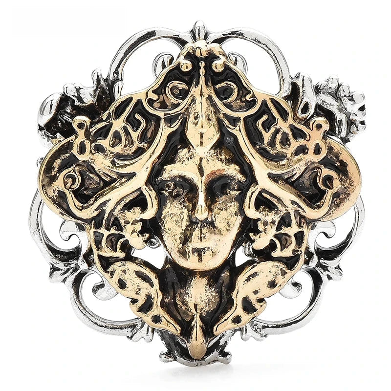 Layered Medusa with Snakes Brooch — Antique Two-Tone