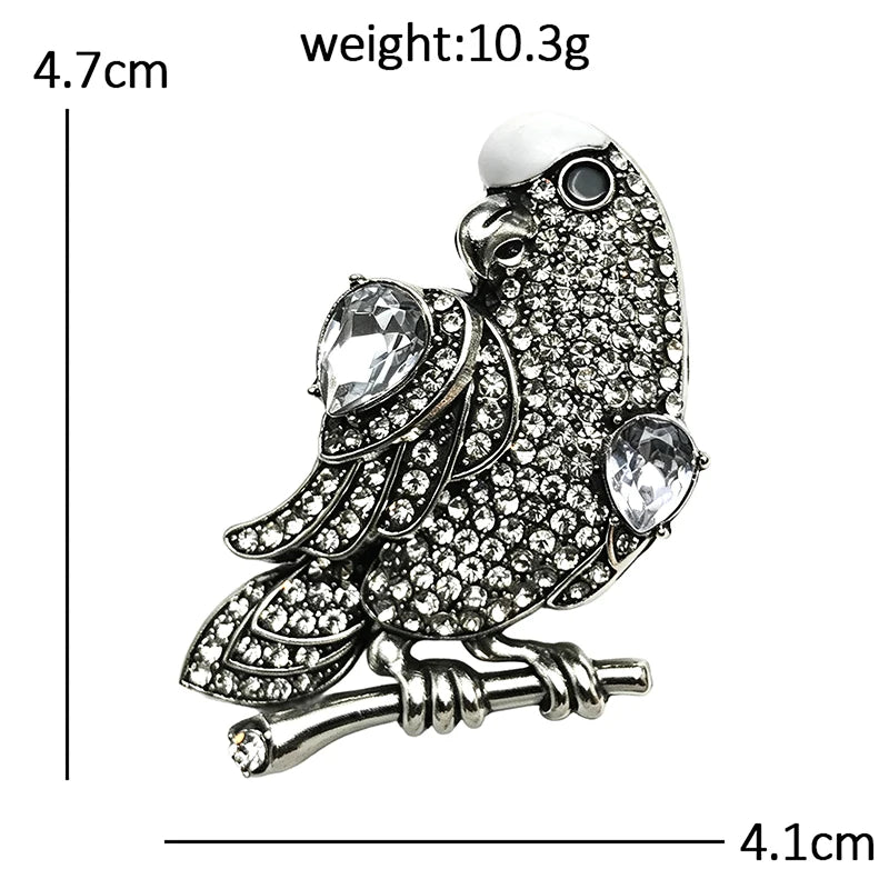 Vintage Rhinestone Parrot on Branch Brooch