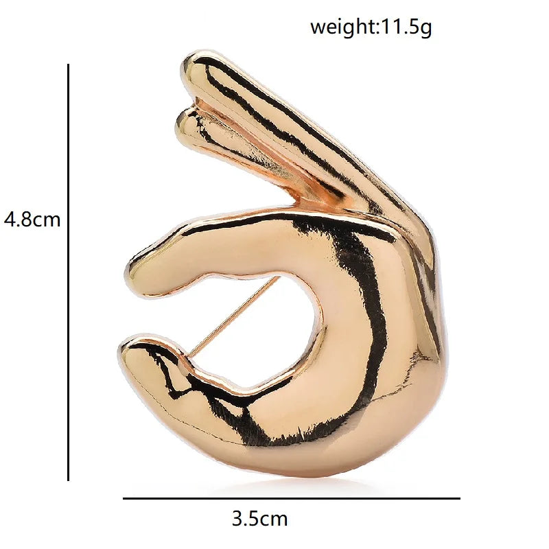 OK Hand Gesture Brooch — dimensions