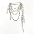 Draped Chain and Pearl-Look-Accent Pin Brooch original white background product photo
