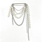 Draped Chain and Pearl-Look-Accent Pin Brooch original white background product photo
