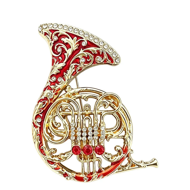 Ornate French Horn Brooch original white background product photo