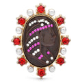Jeweled Oval Portrait with Pearl-Look Border Brooch — Jeweled Portrait