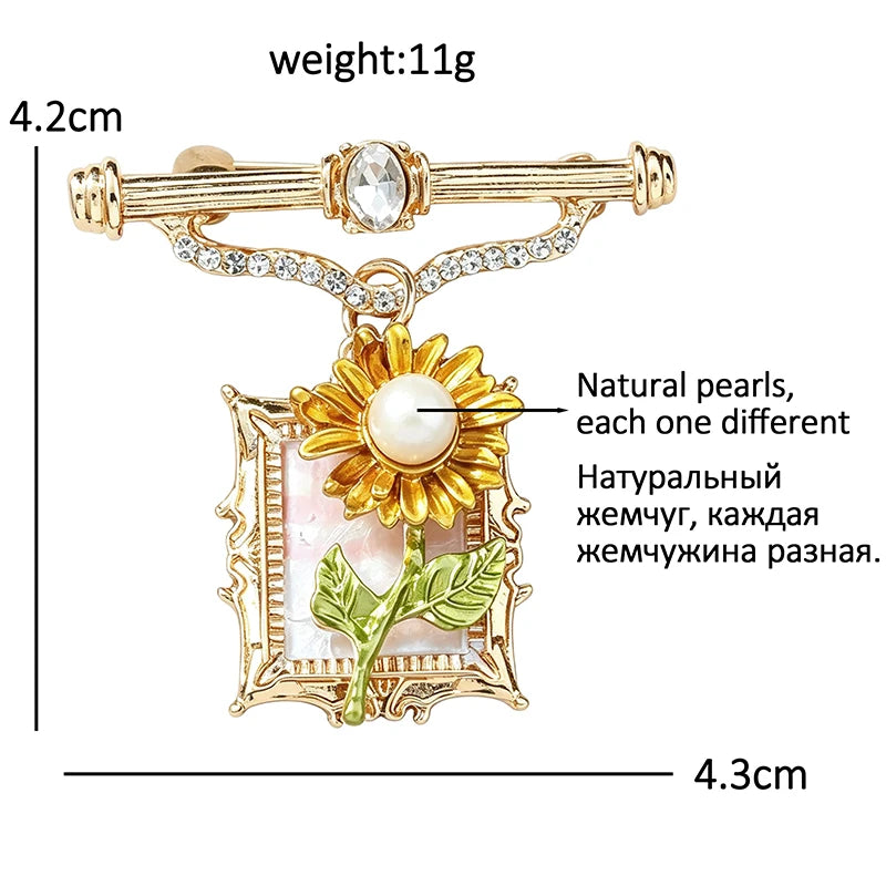 Broche fleur encadrée avec accent aspect perle
