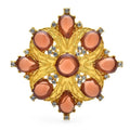 Amber-Tone Faceted Floral Medallion Brooch — Amber Floral Medallion