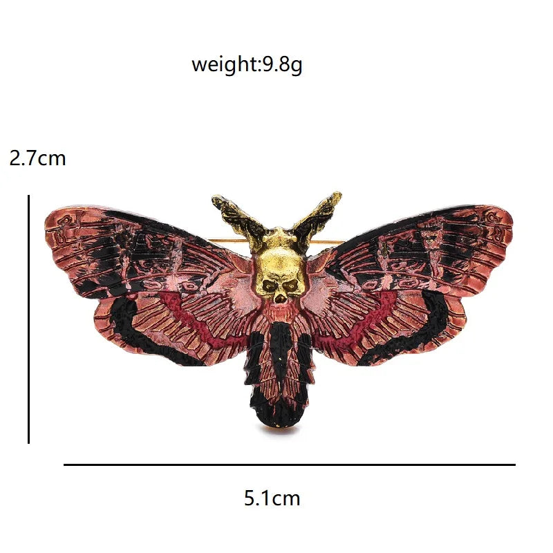 Vintage-Style Skull Butterfly Enamel Brooch — dimensions
