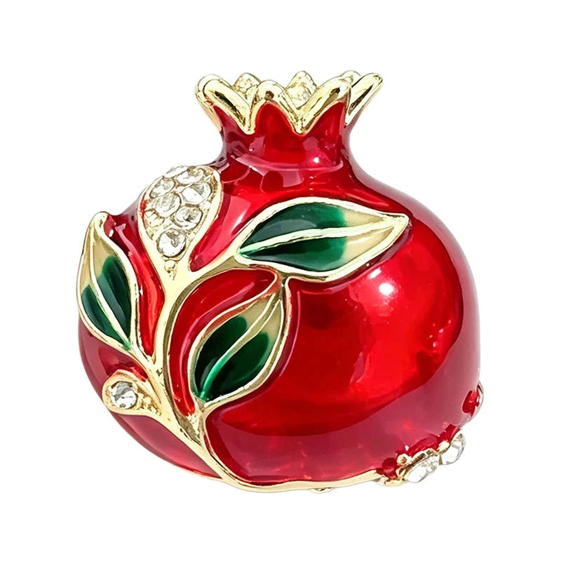 Red Pomegranate with Leaves Brooch original white background product photo