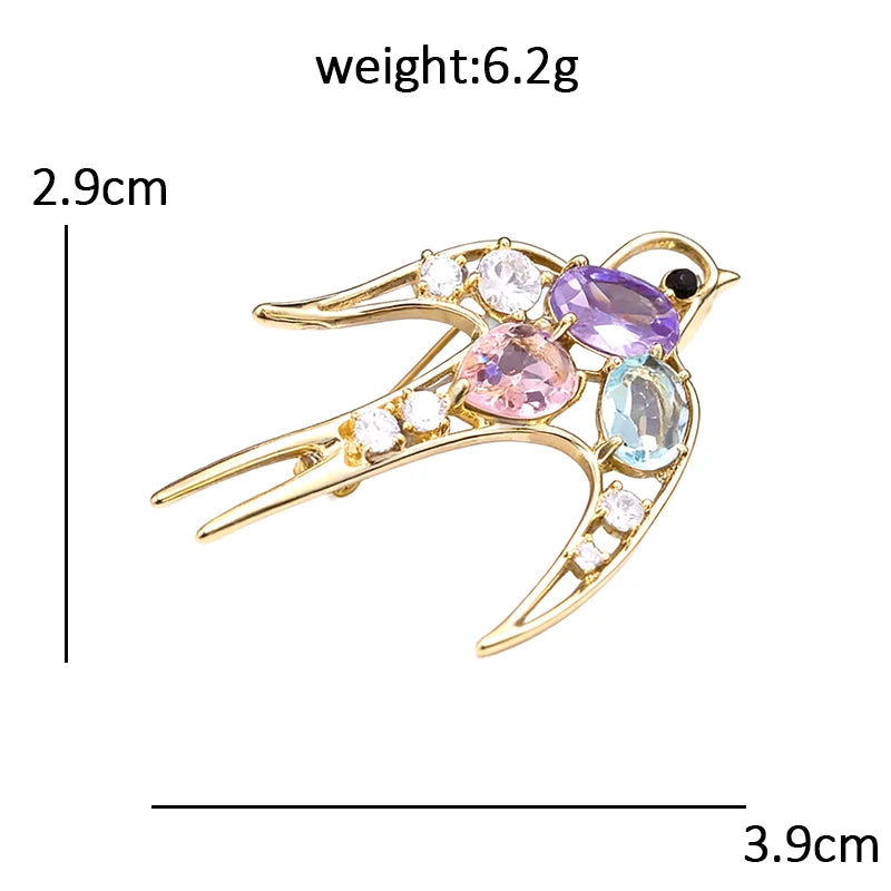 Flying Swallow with Pastel Faceted Accents Brooch