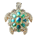 Sea Turtle with Rhinestone Border Brooch original white background product photo
