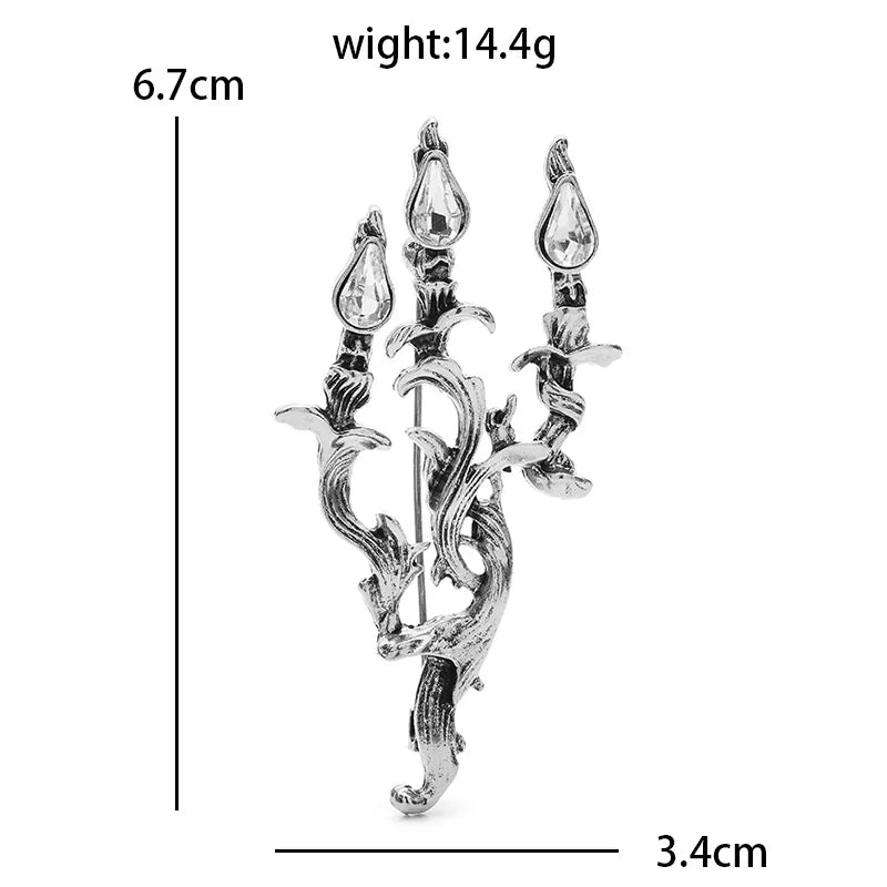 Vintage-Style Jeweled Candelabra Brooch — dimensions