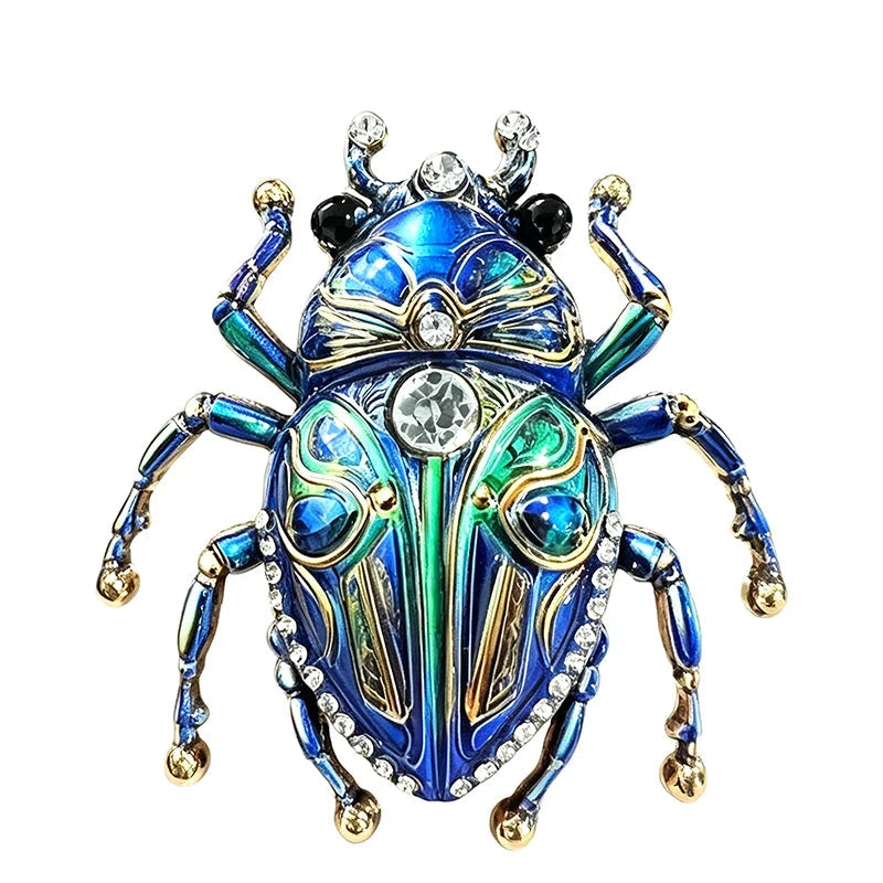 Ornate Floral Beetle with Rhinestones Brooch original white background product photo