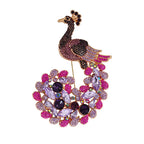 Peacock with Floral Jewel Tail Brooch